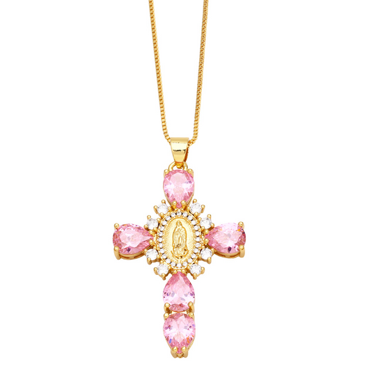 Pink Virgin Mary Cross Pendant