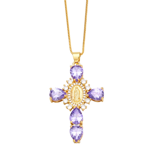 Purple Virgin Mary Cross Pendant