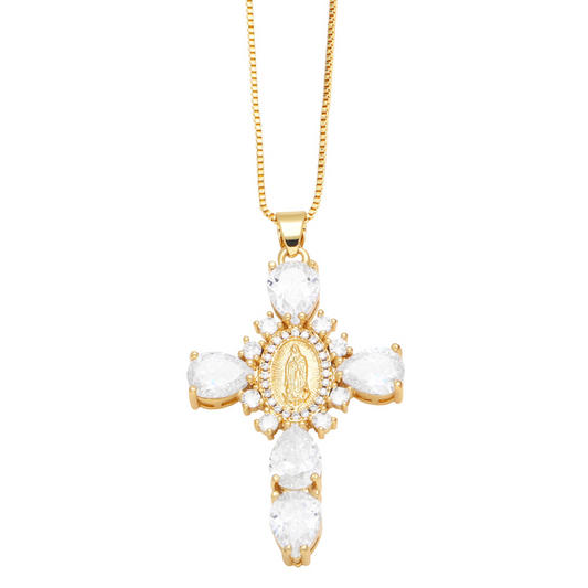 Silver/Gold Virgin Mary Cross Pendant