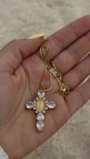 Silber/Gold Jungfrau Maria Kreuzkette